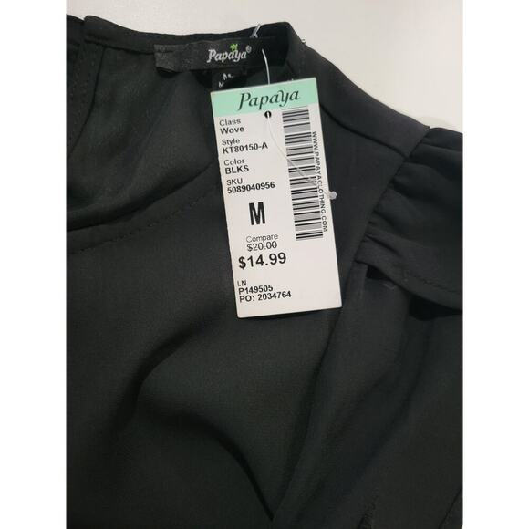 Papaya JUNIORS black Tulip short sleeves front Pleated blouse - medium - Picture 6 of 8